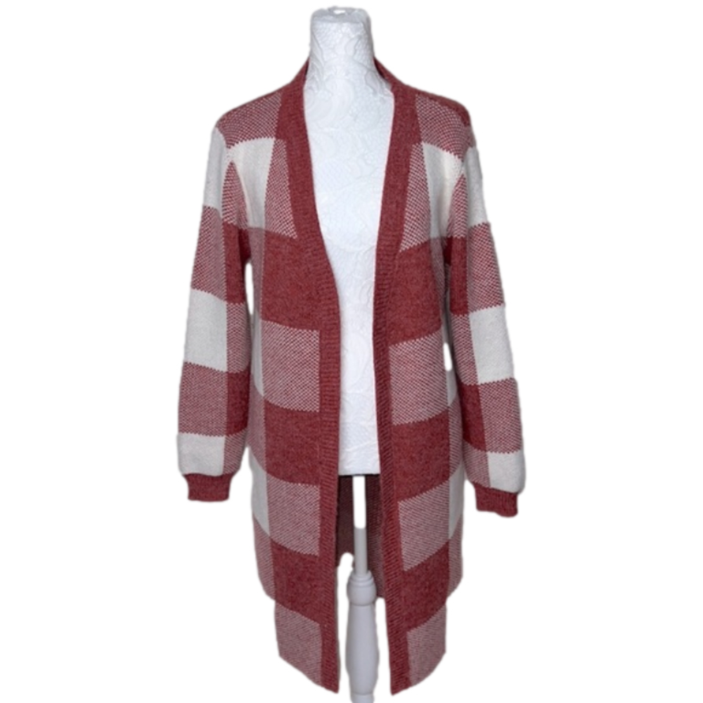 Monteau Los Angeles Buffalo Plaid Longline Duster Cardigan Sweater - Size Small